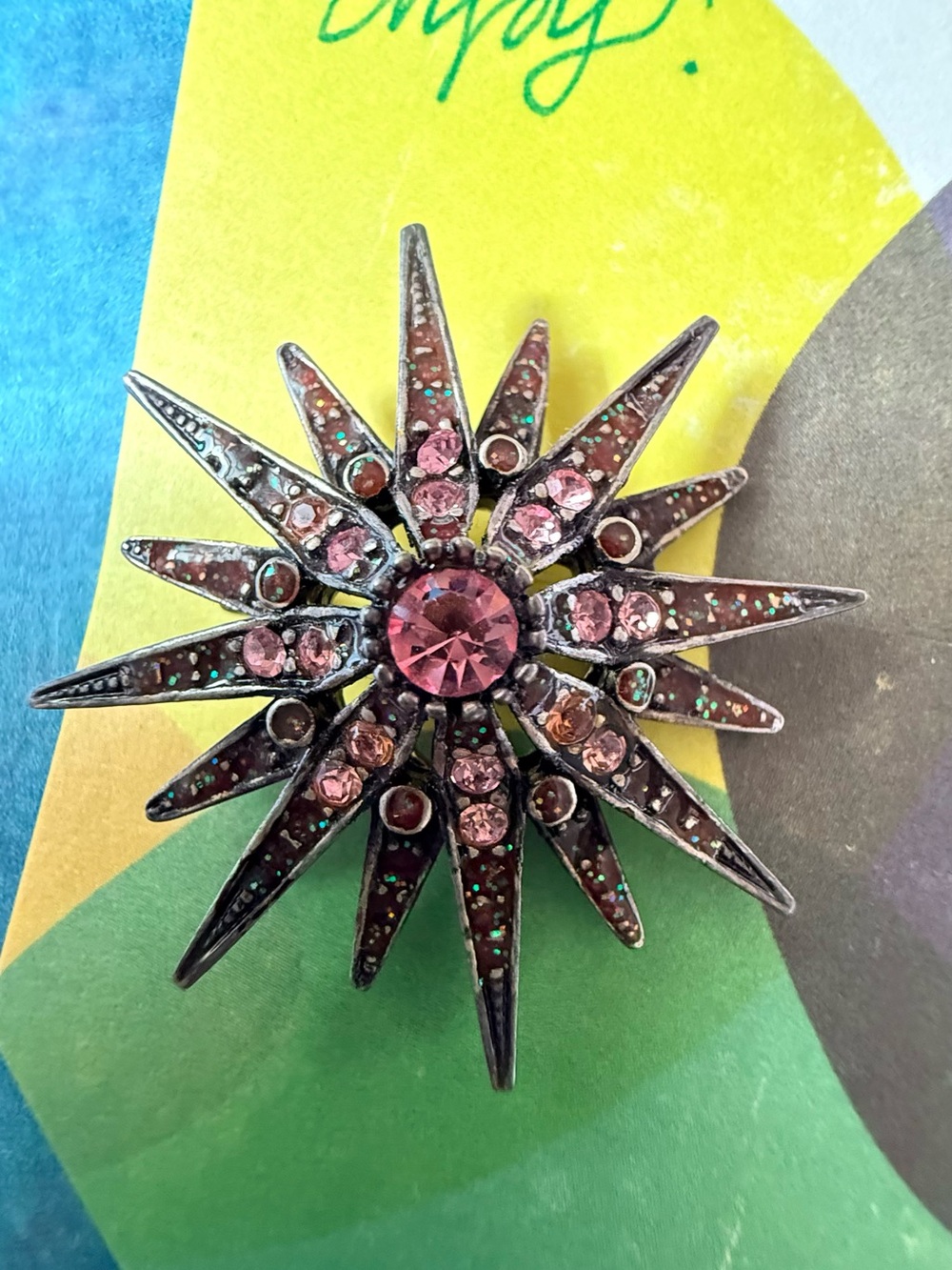 Pink Crystal Starburst Brooch - Women Accessories